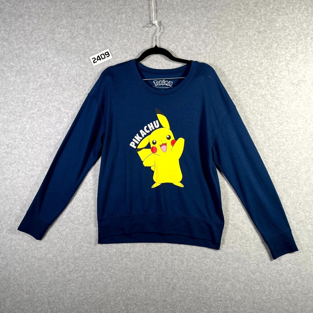 Pokemon Shirt Womens Large Navy Pikachu Graphic Stretch Long Sleeve Pullover